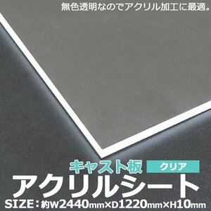 アクリルシート アクリル板 キャスト板 約横2440mm×縦1220mm×厚10mm 無色透明 原板 アクリルボード キャスト製法 ボード クリア