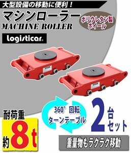 送料無料 マシンローラー 耐荷重約8t ポリウレタン製ホイール 2台 2台セット 360° ターンテーブル 回転台 重量物 低床 ポーター 赤