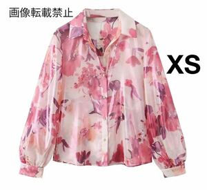 vintage ヴィンテージ レトロ フラワー 花柄 シャツ ブラウス トップス XSサイズ レディース★ZARA 好きな方に★2024 早春新作 新品★