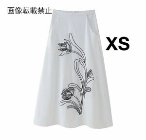 vintage Vintage retro flower flower embroidery long flair skirt bottoms XS size lady's *ZARA liking . person .* summer new work new goods *