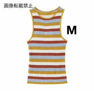 vintage ヴィンテージ レトロ マルチボーダー 柄 ノースリーブ ニット トップス Mサイズ レディース★ZARA 好きな方に★2024 春新作 新品★