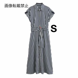 vintage ヴィンテージ レトロ ストライプ 柄 ロング シャツワンピース Sサイズ レディース★ZARA 好きな方に★2024 春新作 新品未使用★