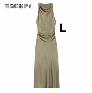 vintage ヴィンテージ レトロ シルク サテン風 ロング ワンピース ドレス Lサイズ レディース★ZARA 好きな方に★2024 S/S 春新作 新品★