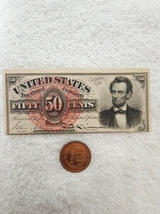 * rare * America 1863 year 50 cent old note foreign note world paper money