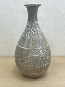 1円 ～ 古美術 朝鮮古陶 時代物 朝鮮 李朝 古高麗 高麗磁 高麗粉青魚紋花瓶