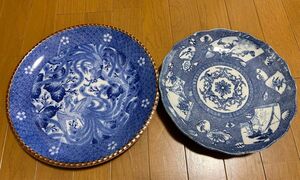 骨董品 菓子鉢 約50年前 鶴　大皿　鳳凰　2枚セット アンティーク 骨董 昭和レトロ