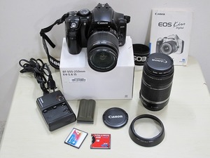 キャノン　CANON EOS Kiss Digital /本体、ズームレンズ２組、充電器、予備電池、CFカード２枚（他カードアダプター付）、取扱説明書。