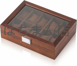 腕時計収納ケース コレクションケース 腕時計 収納ボックス ウォッチケース 10本用 木製 ロック付き モモタマナ材 無垢材 (ブラウン)