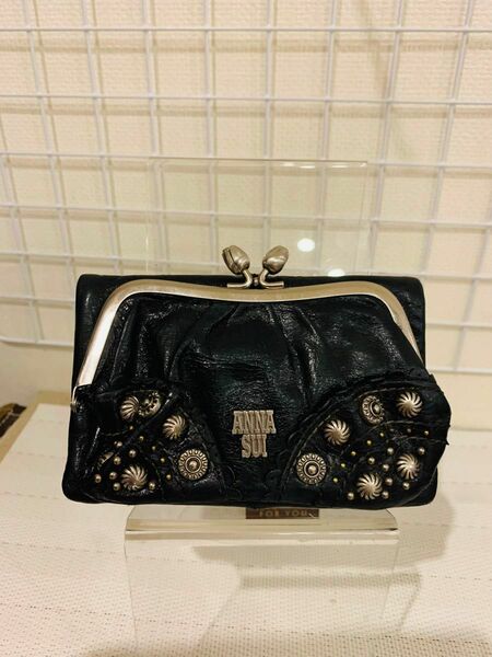 【まあまあ美品】 ANNA SUI アナスイ がま口 財布 レザー 小銭入れ カードケース　