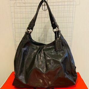 【まあまあ美品】 COACH コーチ トートバッグ ワンショルダーバッグ レザー　エナメル　グレー系