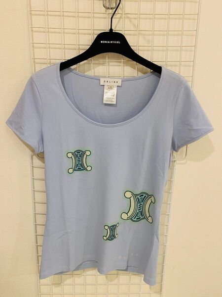 【美品】CELINE セリーヌ　tシャツ　半袖シャツ　レディース　ライトブルー　Lサイズ　正規品