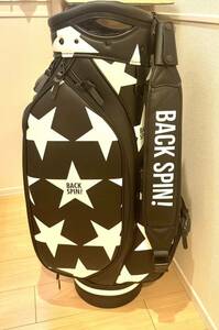 美USED品【正規品】BACK SPIN! Tour Golf Bag バックスピン 合皮キャディバッグ ブラックxホワイト 47インチ対応 9.0型 