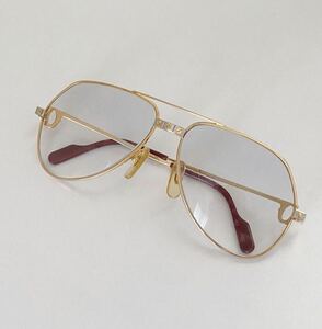 Cartier カルティエ サントス ティアドロップ 130 5614 眼鏡 度入り サングラス フレーム ゴールドカラー レンズ ブルー 【b231228】