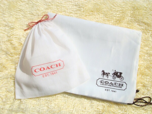 送料無料 コーチ COACH 保存袋 2枚セット (小物用・鞄用) カナダ 正規品 付属品 布袋 巾着袋 ホワイト 白 (大・小) 紐難あり