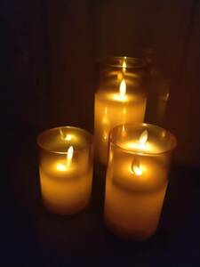 *LED candle light 3 point set Gold glass safety smokeless timer 