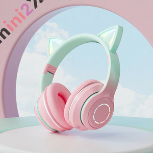 猫耳 ヘッドホン ライト ピンク 可愛い 無線 対応 Bluetooth LED 虹色発光 ワイヤレス ヘッドフォン ヘッドホン ヘッドセット スマホ