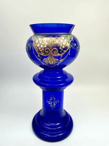 ヴィンテージ ボヘミア　ハンドペイント　花瓶(363) ガラス製