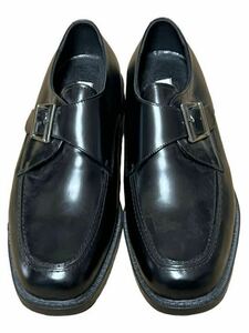 ⑤新品/日本製/25EEEE ブラック 黒 ビジネスシューズ 革靴 モンクストラップ 日本製 幅広ワイズ、消臭加工