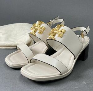 ◯ 1e12 【美品】 TORY BURCH トリーバーチ Eleanor エレノア ヒールサンダル 5 1/2M ホワイト レザー シューズ ウィメンズ