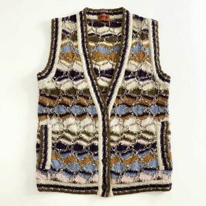 ◯ 6d23 【大きいサイズ】 伊製 MISSONI ミッソーニ ニットベスト ニットジレ 44 マルチカラー レディース(メンズ着用可サイズ)