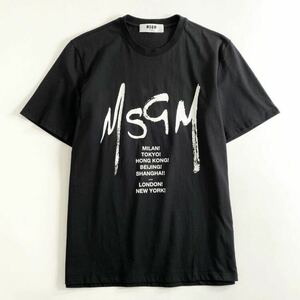 ◯ 1d24 イタリア製 MSGM エムエスジーエム Tシャツ 半袖 カットソー トップス フロントロゴ サイズS ブラック コットン100％ メンズ