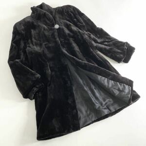 65e4【本毛皮】シェアードミンク セミロング 毛皮コート ミンクコート フリーサイズ ブラック ミンクファー MINK FUR レディース