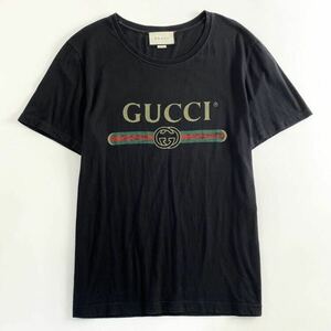 60e11 GUCCI グッチ イタリア製 ロゴ ウォッシュ オーバーサイズ ヴィンテージロゴ Tシャツ カットソー プリント 440103 M コットン