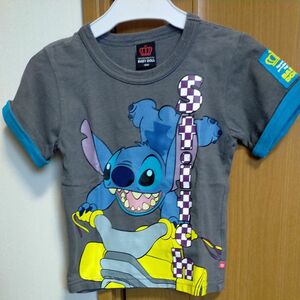 ベビドxディズニー☆スティッチ　半袖Tシャツ　グレー　100 べビードールBABYDOLL　バックプリント　Stitch　チェック