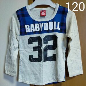 ベビド☆チェック柄長袖Tシャツ　生成り 120/お揃い可能 90別出品中 ベビードールBABYDOLL バックプリント　ロンT