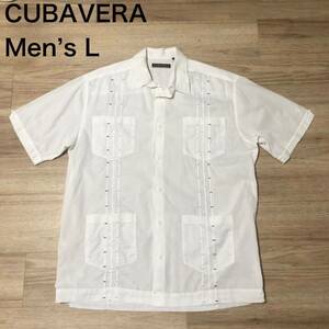 【送料無料】CUBAVETAコットン100%薄手半袖シャツ白　メンズLサイズ　キューバベラ