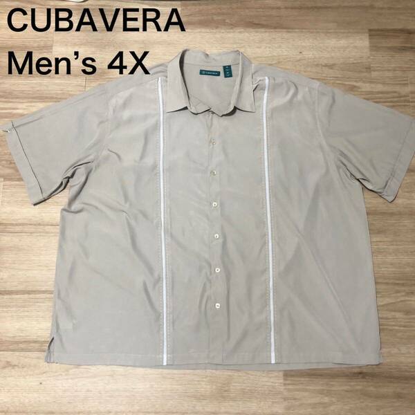 【送料無料】CUBAVERAポリエステル100%半袖キューバシャツカーキ　メンズ4Xサイズ　半袖シャツキューバベラ大きいビッグサイズ