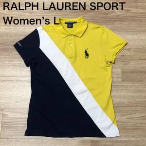 【送料無料】RALPH LAUREN SPORT 半袖ポロシャツ　黄色白ネイビー　レディースLサイズ　ラルフローレンスポーツ