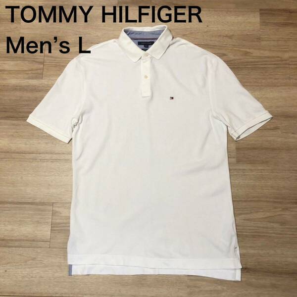 【送料無料】TOMMY HILFIGER半袖ポロシャツ 白　メンズLサイズ　　トミーヒルフィガー