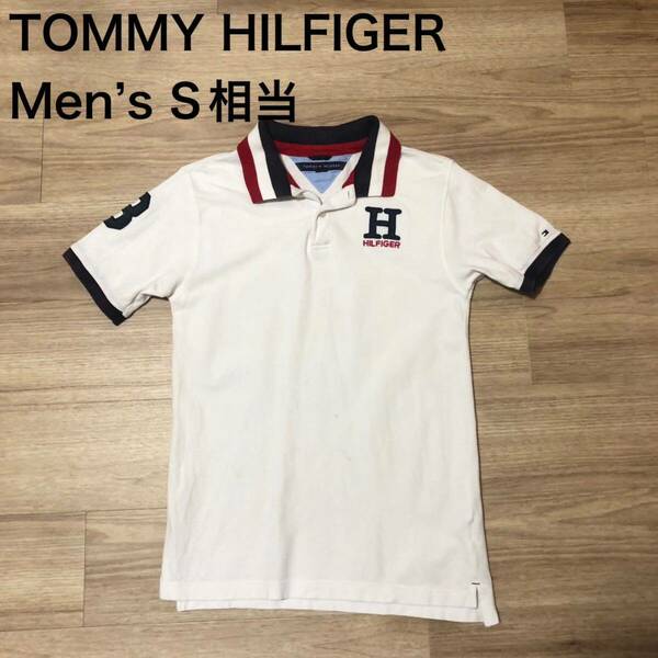 【送料無料】TOMMY HILFIGER半袖ポロシャツ白ネイビー赤　メンズSサイズ相当　トミーヒルフィガー