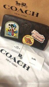 【新品未使用】ディズニーコラボ長財布 シグネチャー×ミニーマウス 茶系 COACH