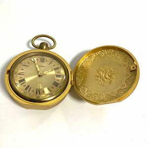 CITIZEN Citizen pocket watch alarm bracket clock No. 2RA027 hand winding eyes ... clock Vintage antique Gold present condition goods junk y-01