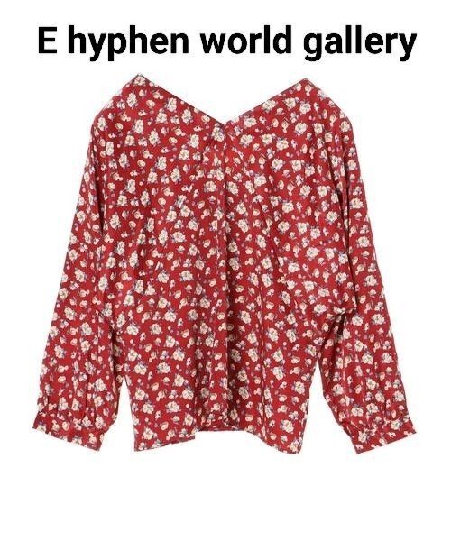 新品タグ付きE hyphen world gallery サテン花柄ブラウス 【F】レッド