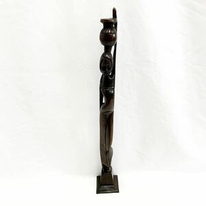 木彫り 木彫 置物 彫刻 オブジェ 木製 インテリア 女性像 アフリカ 人形 ? 頭にツボを乗せる女 コレクション 【S81285-706】