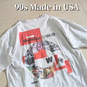 90s USA製 94年　サッカー　ワールドカップ　Tシャツ　シングルステッチ　adidas　L