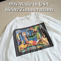 90s Heinz Zimmermann　アート　絵画　Tシャツ シングルステッチ XXL 偉人_画像1