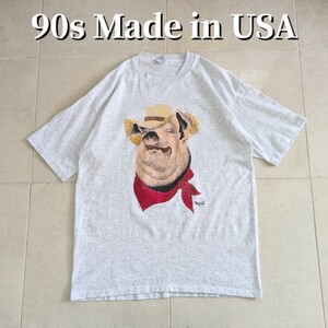 90s USA製　アニマル　豚　アート　Tシャツ シングルステッチ　L