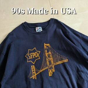 90s USA製 SEPD　ブリッヂ　橋　Tシャツ シングルステッチ XL　ネイビー