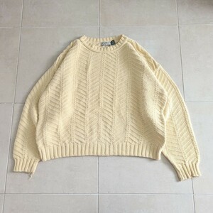 90s LLBean　エルエルビーン　コットンニット　イエロー 短丈　XL