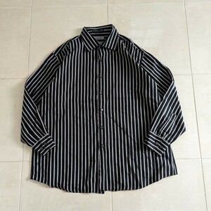 90s Claiborne　ストライプシャツ　XL　ブラック　グレー