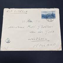 1940年 国立公園 大雪山20銭単貼 ナチス占領下 オランダ宛外信書状使用例 櫛型OSAKA 裏面ナチス検閲シール貼 エンタイア_画像1
