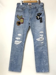 LEVIS 501 ジーンズ デニムパンツ ワッペン ダメージ加工 アメカジ 古着 ボタンフライ W30 L32 インディゴ リーバイス ボトム A10149◆