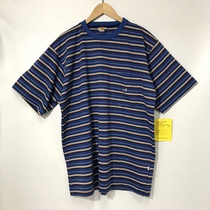 HANGTEN ボーダーT Tシャツ 半袖 カットソー 足跡 タグ付き 古着 アメカジ クルーネック Lサイズ ネイビー系 ハンテン トップス A10171◆