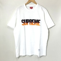 Supreme Tシャツ 半袖 カットソー ロゴ 炎 刺 カジュアル ストリート 古着 メンズ Lサイズ ホワイト シュプリーム トップス A10216◆_画像1