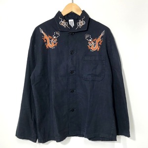 Let's 功夫 シャツ 長袖 USED SHIRT 刺繍シャツ カンフーシャツ KANFU SHIRT ボタン カジュアル L相当 レッツカンフー トップス A10129◆