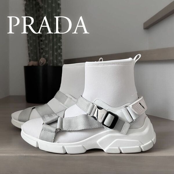 PRADA SPORTSプラダスポーツ ソックススニーカー　ボンディング　スニーカーブーツ　白　5 24.0